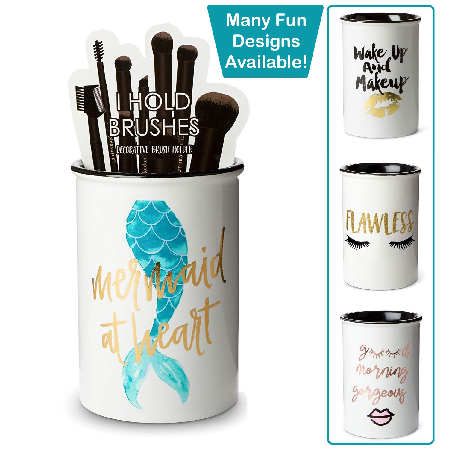 Tri Coastal Design Ceramic Makeup Brush Holder Storage Mermaid At Heart Cosmetic Organizer For Make Up Brushes