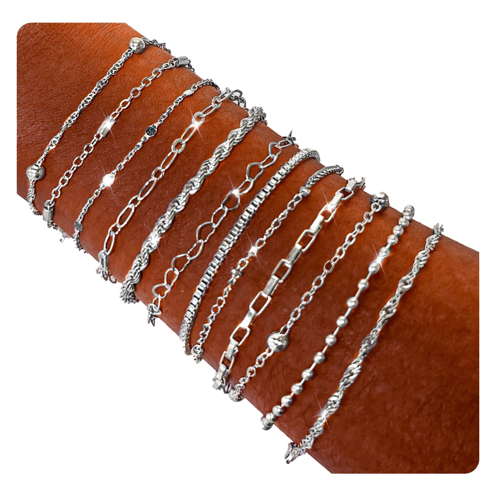 Photo 1 of 13 Pack Silver Plated Chain Bracelets, Silver Link Chains with Lobster Clasps for DIY Jewelry Making, Stackable Layered Bracelets Set Dainty Everyday Jewelry Gift for Women