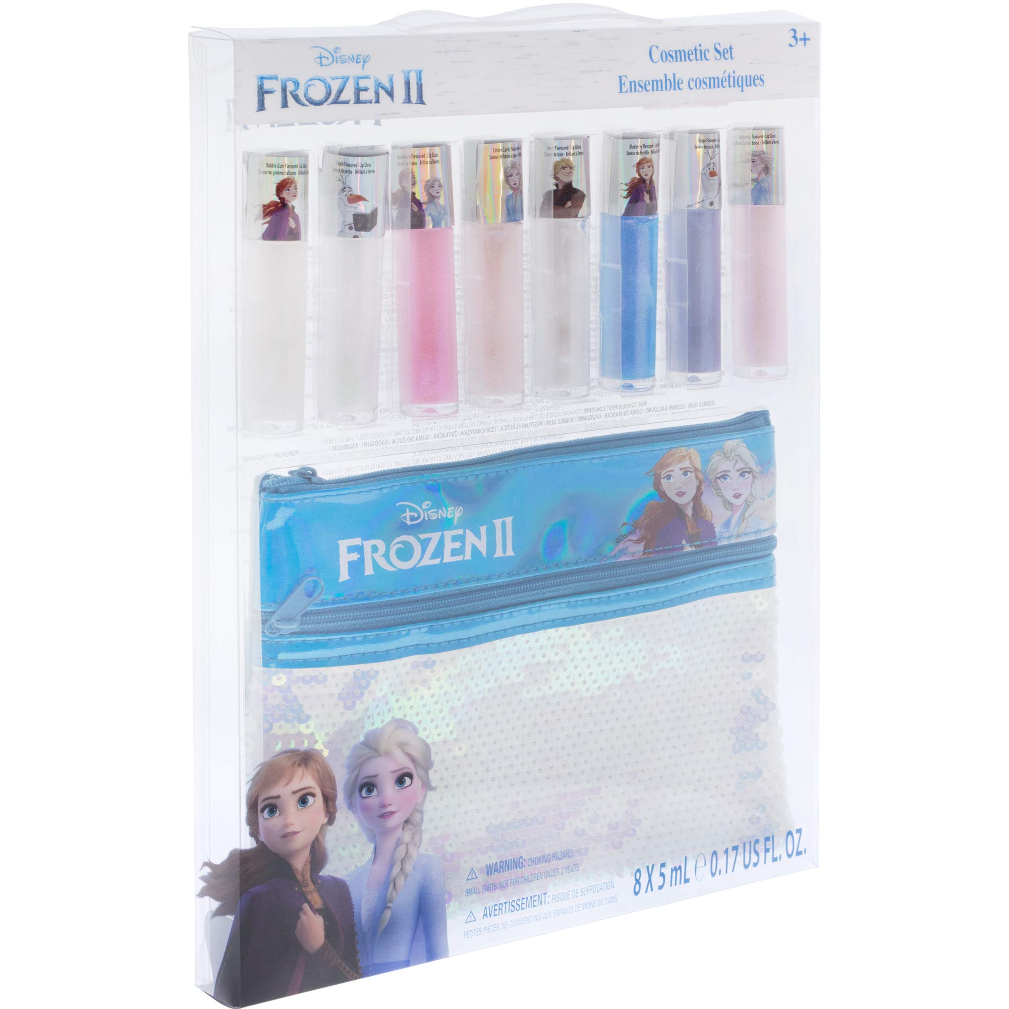 Townley Girl Disney Frozen 2 Anna and Elsa Lip Gloss Set with Sequin Bag, Ages 3+ (9 Pcs)