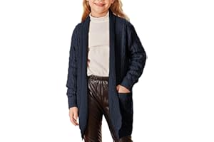 Danna Belle Girls Sweater Open Front Long Cardigans Chunky Cable Knit Jumper with Pockets School Uniform 6-14