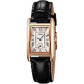 FANMIS Vintage Women's Rectangle Wristwatch Classic Ladies Analog Quartz Watch Ultra-Thin Ladies Bangle Bracelet Watch Female Business Dress Watches with Leather Strap