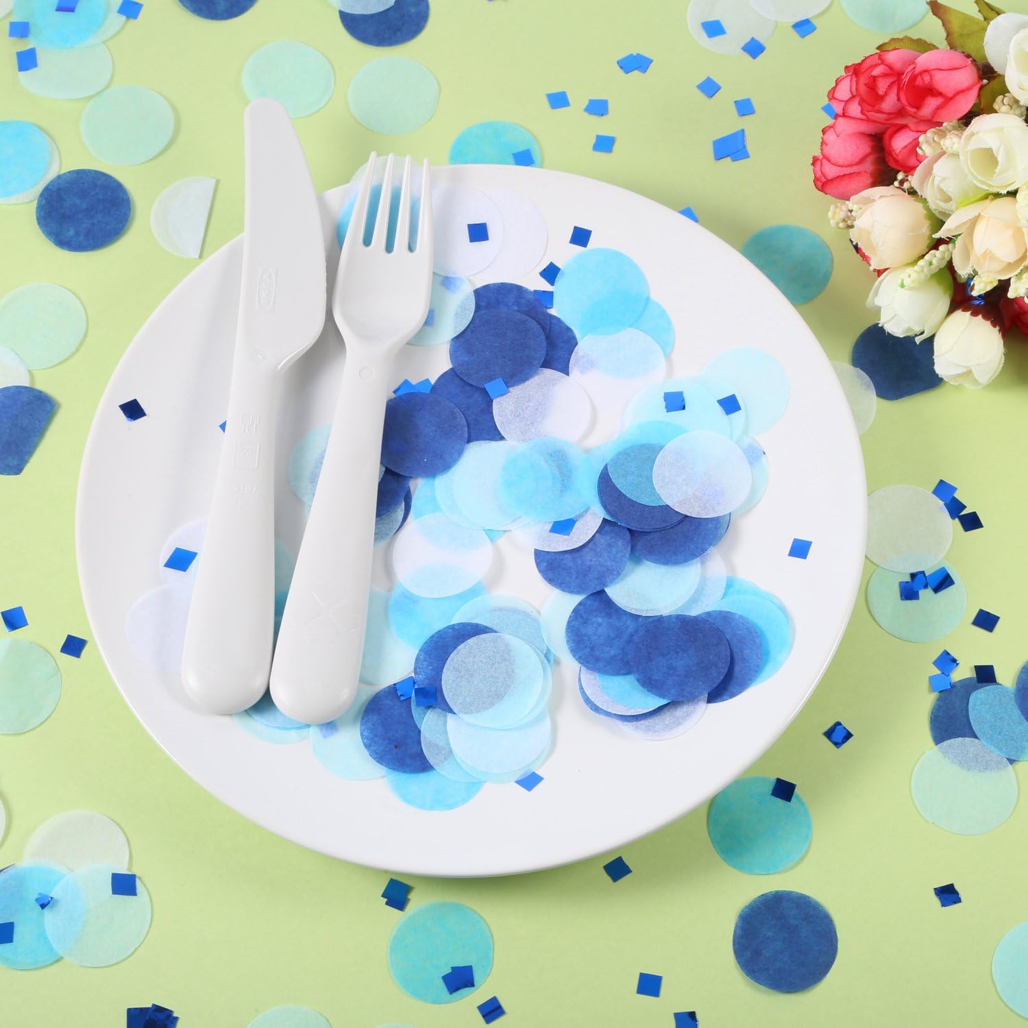 1 Inch Tissue Paper Confetti White Blue Table Confetti for Boys Baby Shower Birthday Decoration 1.76 oz, Blue,white, 0.5 x 0.5 cm - Image 5