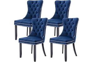Virabit Blue Dining Chairs Set of 4, Velvet Tufted with Nailhead Back and Ring Pull Trim, Upholstered for Kitchen/Bedroom/Dining Room