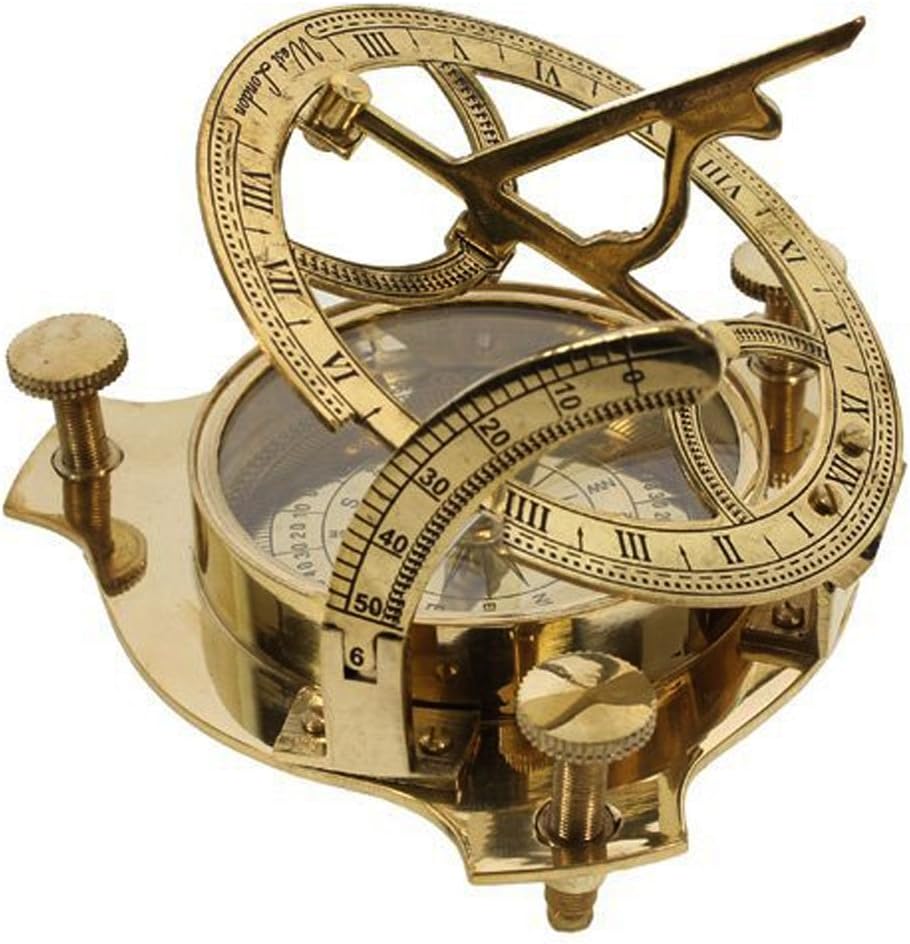 PARIJAT HANDICRAFT 4" Sundial Compass - Solid Brass Sun Dial Beautiful Nautical Sundial Compass