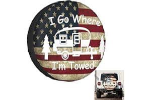 SUMSIVE I Go Where I'm Towed Spare Tire Cover Wheel Covers for RV Tires Camper American Flag Tire Cover Protectors for Trailer Rv SUV Truck Travel Trailer 14"