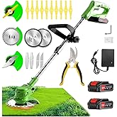 21V Cordless Weed Wacker Electric Grass Trimmer & Brush Cutter with 2 Batteries, 3 Blades - Lawn Edger That Eats Weeds - Batt