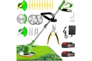 BOUJHYN 21V String Trimmer Cordless Battery Powered Weed Wacker, 2 X 2.0Ah Battery and a Charger, Brush Cutter Lawn Mower Edger Lawn Tool for Garden and Yard