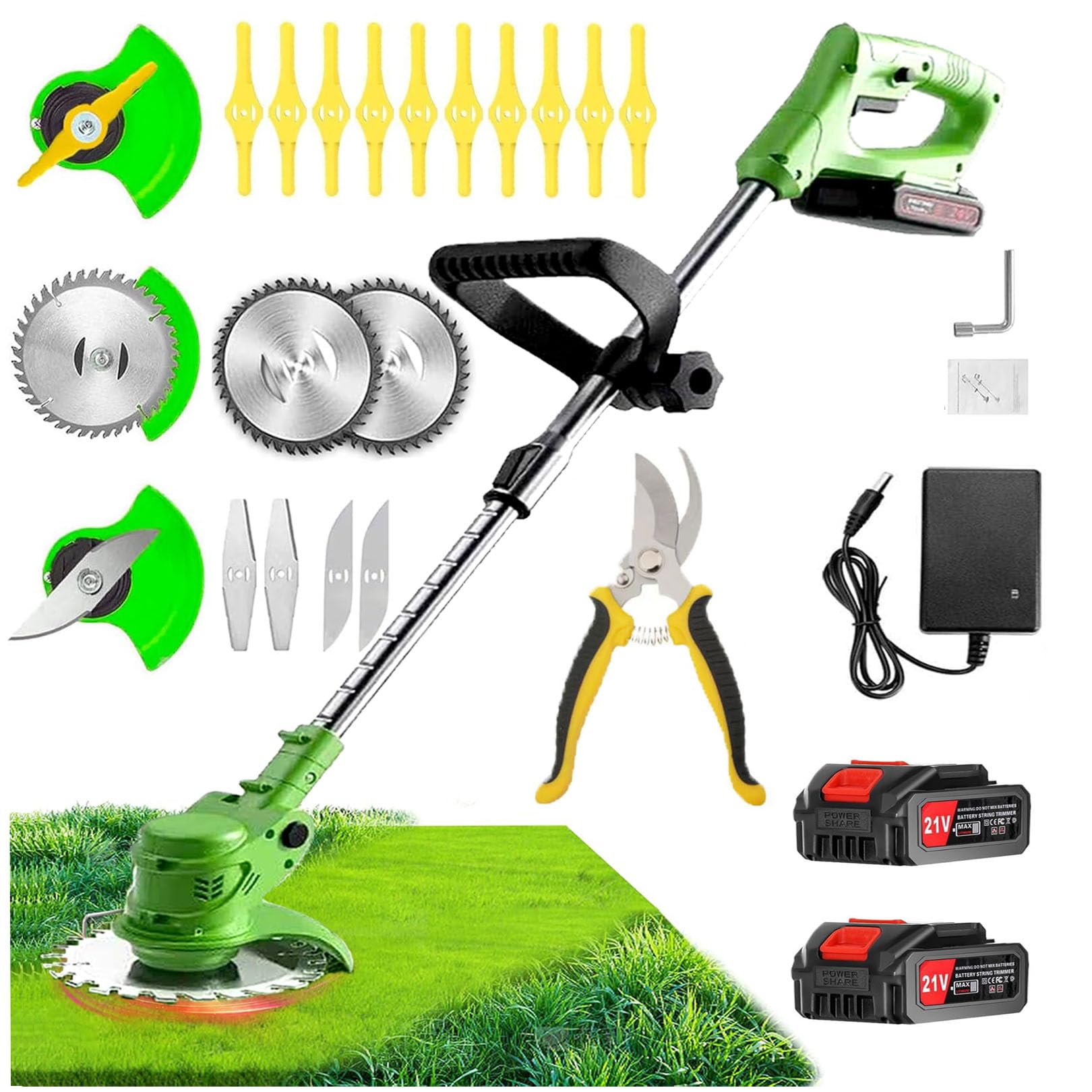 Photo 1 of 21V String Trimmer Cordless Battery Powered Weed Wacker, 2 X 2.0Ah Battery and a Charger, Brush Cutter Lawn Mower Edger Lawn Tool for Garden and Yard