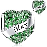 DALARAN Birthstone Charms Happy Birthday Heart Bead Charm for Pandora Bracelet with Present Box for Women