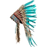 51" Blue & Red Native American Men Adult Halloween Headdress Costume Accessory - One Size | Christmas Central - View #9