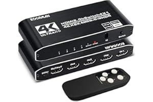 KOOPMAN-TECH 4k HDR HDMI Switch, Koopman 4 Ports HDMI 2.0 Switcher Selector with IR Remote Control, Supports HDCP 2.2 4K@60Hz UltraHD HDR10 3D HD1080P Dolby DST, HDMI Splitter for PS4 Xbox Apple TV Fire Stick