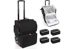 OCHEAL Large Makeup Train Case with 4 Clear Travel Makeup Bags Set, Cosmetic Makeup Case for Hairstylist, Hairdresser Storage Bag with Detachable Pouch,Heat Insulation and Anti-scalding Full layer