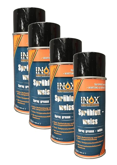 INOX® Sprühfett weiß, Universelles, temperaturbeständiges Sicherheitsschmierfett - 4 x 400ml