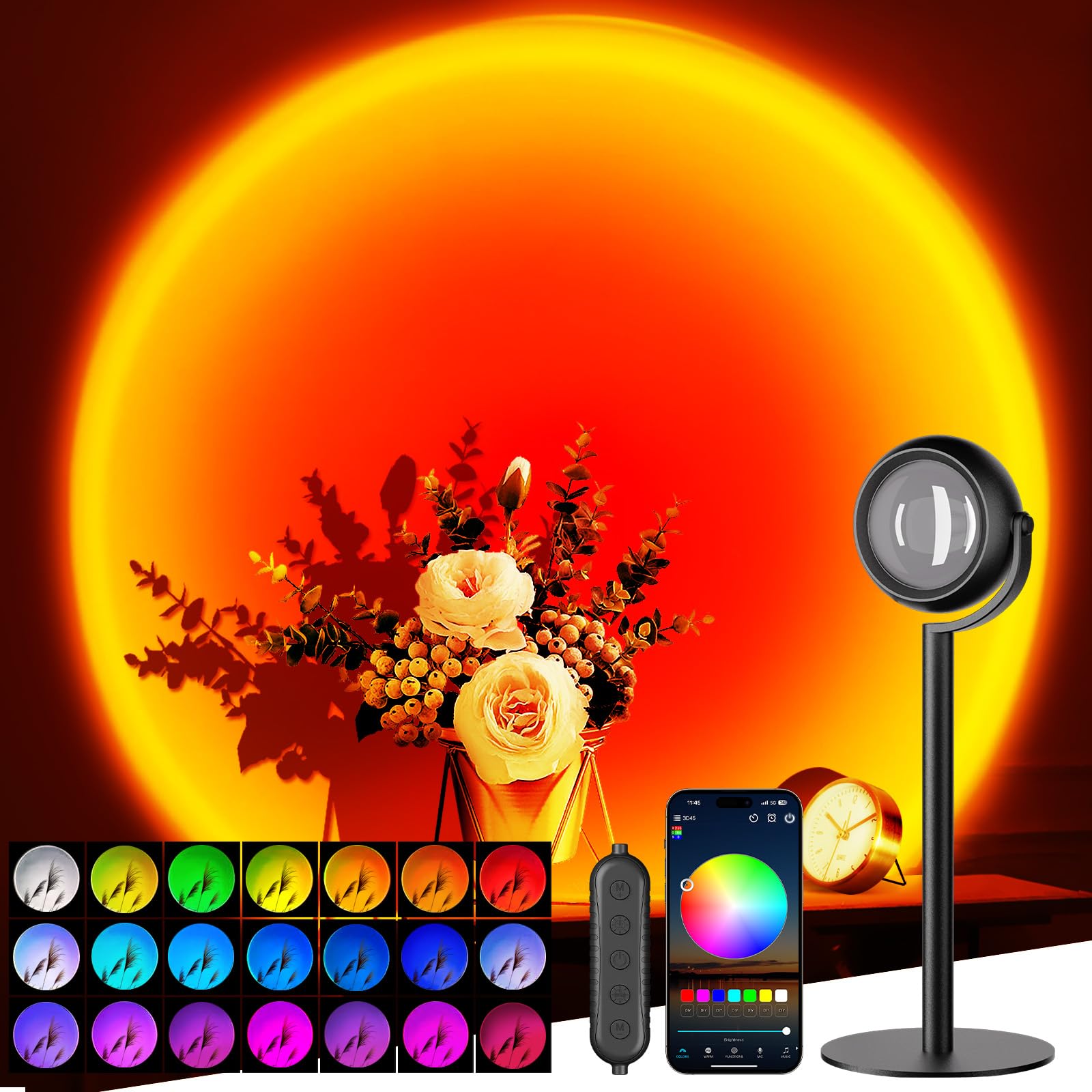 Photo 1 of Neroupe Upgraded Sunset Lamp Projector with APP Control, Endless Color Changing Led Lights, Sunlight Lamp Mood Lighting Sunset Lamps, for Party Bedroom Room Decor Christmas Gifts Photography