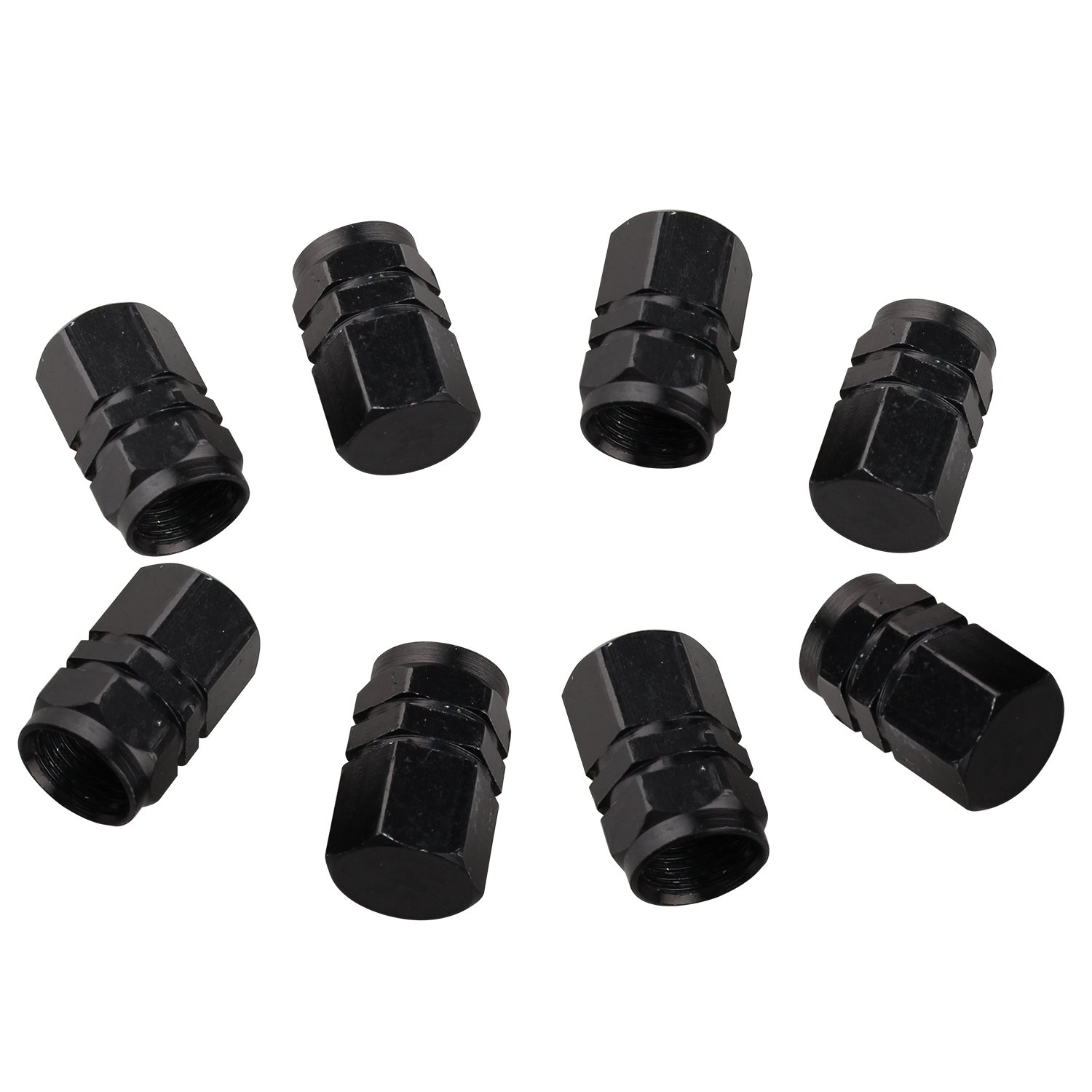 Futheda 8pcs Hexagon Aluminum Dust Caps Universal Tires Wheels Rims Stem Air Tires Truck Bicycle Car Cover Tire Valve Caps (Black)