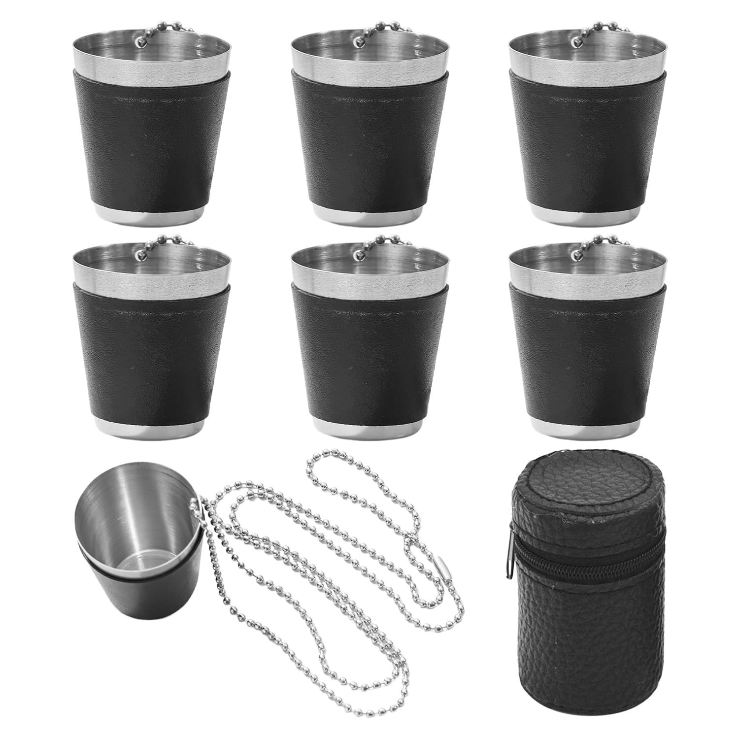 XMNIVATE 6 Chain Bead Cups, 1 Drink Holder, Wine Glass with Chain, Small Stainless Steel Wine Glass with Chain