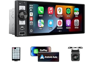 Single Din Car Radio in-Cell Touch Screen, 6" Wireless CarPlay & Android Auto 1 Din Car Stereo Multimedia Player with Backup 