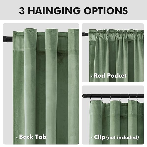 EMEMA VELVET CURTAINS 96 INCHES SAGE GREEN ROOM DARKENING BACK TAB AND ROD POCKET THERMAL INSULATED DRAPES LUXURY WINDOW CURTAINS FOR BEDROOM LIVING ROOM W52 X L96 2 PANELS