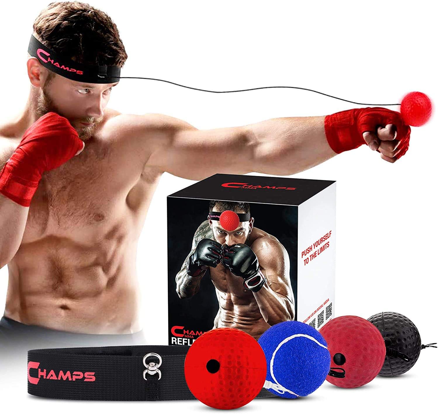 Boxing Reflex Ball Set - 4 Difficulty Levels Great for Reaction Speed and Hand Eye Coordination Training Boxing Equipment Fight Speed, Boxing Gear, Punching Ball Reflex Bag Alternative (Set of 4) : Sports & Outdoors