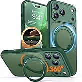 CANSHN 360° Spin Magnetic Stand for iPhone 17 Pro Case with Camera Control [Full Camera Protection] [Compatible with Magsafe] Translucent Matte Shockproof Protective Phone Cover 6.3" - Deep Green