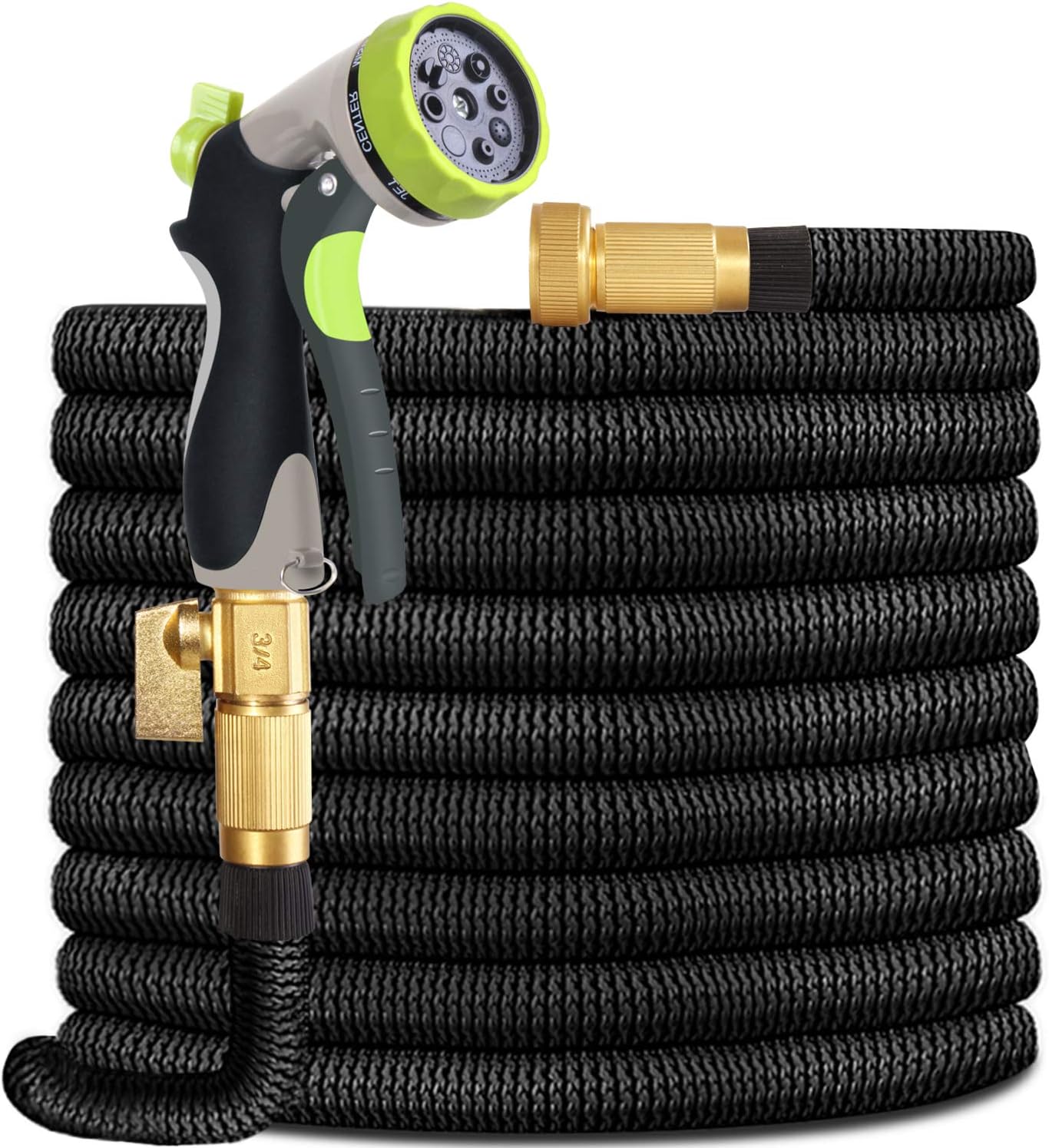 Garden Hose Lightweight Durable Flexible Water Hose with 3/4 Nozzle Solid Brass Connector and High Pressure Water Spray Nozzle Expanding Hoses