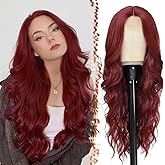 BARSDAR Long Wavy Red Wig - 26 Inch Long Wavy Middle Part Red Wig for Women - Natural Looking Thick Soft Synthetic Hair Replacement Wigs Daily Party Halloween Sally Costume Wigs