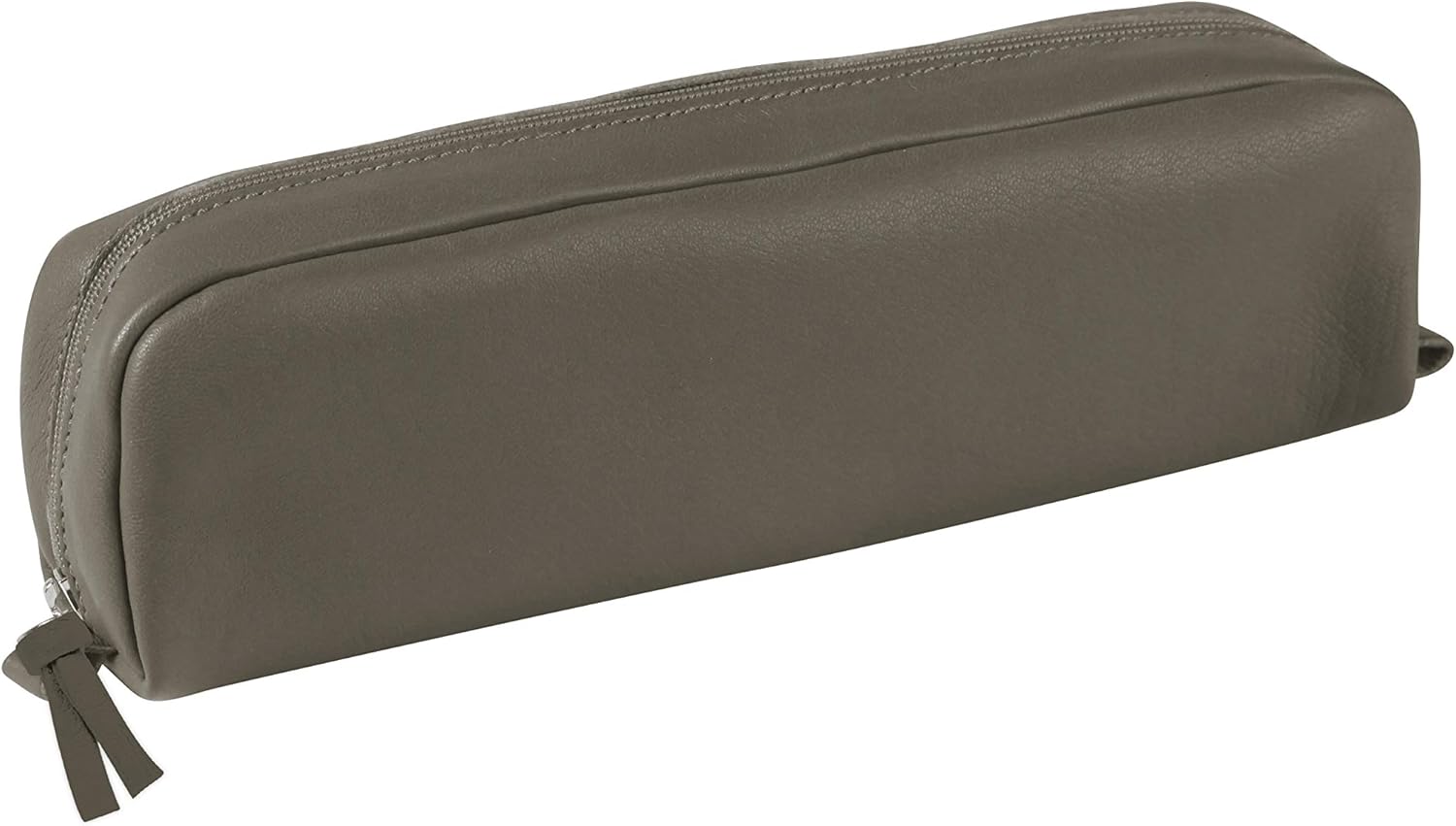 Clairefontaine 8336C, One Grey Rectangular School Pencil Case 21x4x6 cm in Genuine Lambskin Leather, School supplies