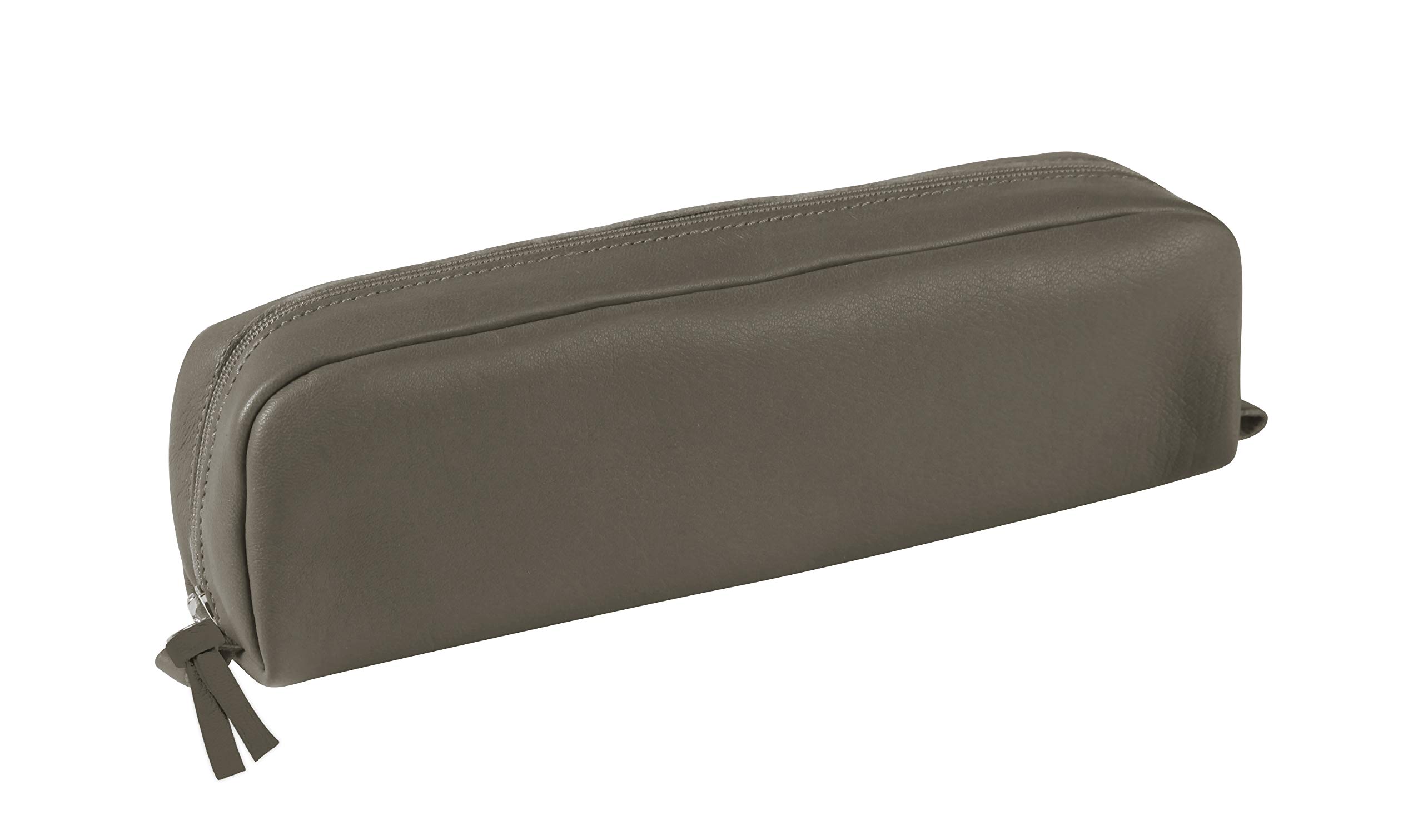 Clairefontaine 8336C - One Grey Rectangular School Pencil Case 21x4x6 cm in Genuine Lambskin Leather - School supplies - Coloured Pencil Case - Pen Holder