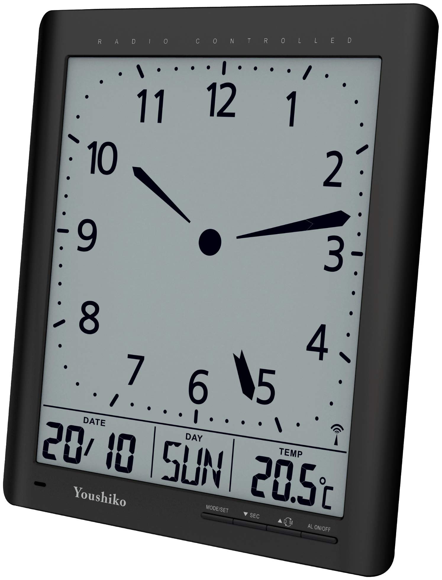 Youshiko Radio Control (UK & Ireland Version/Premium Quality/Clear Display) Digital Analog Style Silent Wall Clock