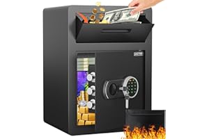 OMETHEY 2.0 Cu ft Depository Drop Safe, Drop Box for Money with Fireproof Waterproof Bag, Anti-theft Digital Drop Slot Safe with Dual Alarm, Large Drop Slot Safe Box for Business Home Office Hotel Market