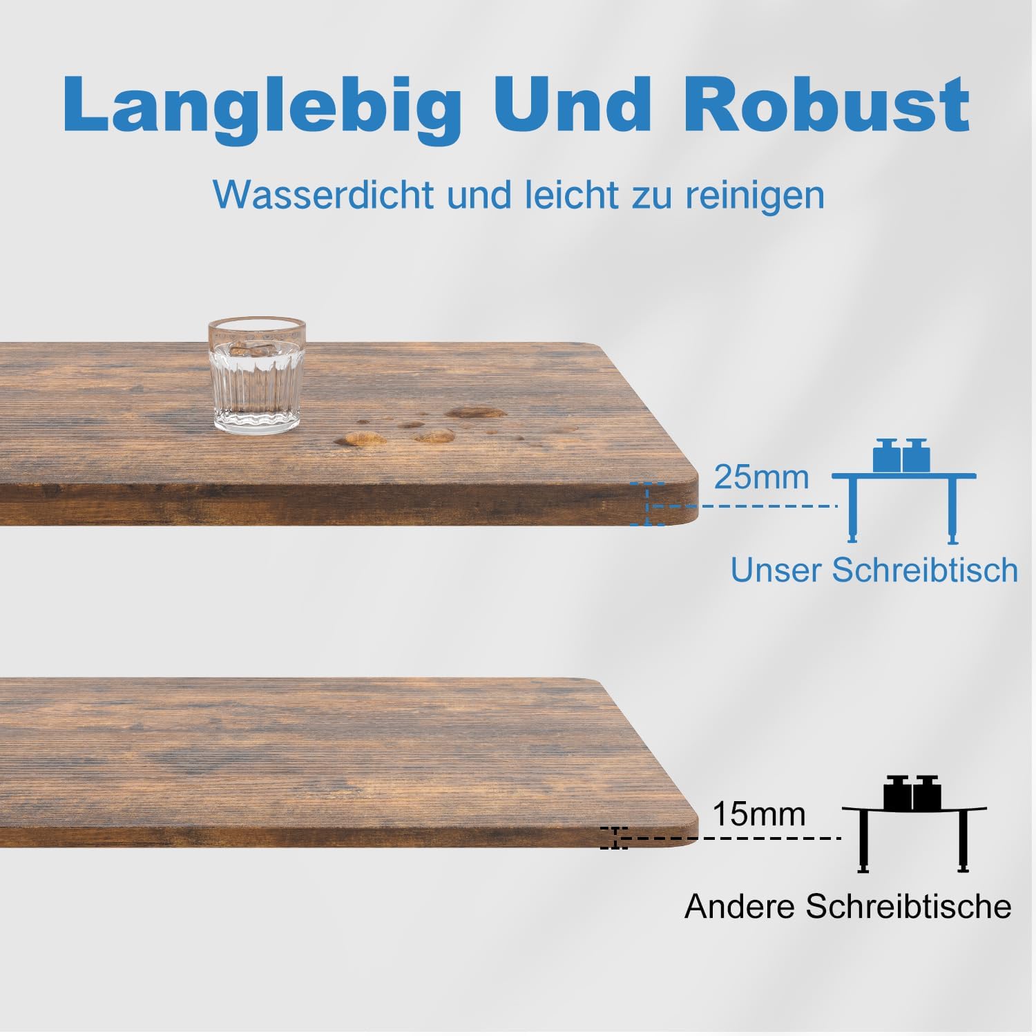 Devoko Höhenverstellbarer Schreibtisch mit 2 Motoren，25mm Einteilige Tischplatte, 160x80 cm Mobiler Elektrisch Computertisch mit Kabel Management, Vintagebraun - Perfekte Ergonomie für Dein Büro 6