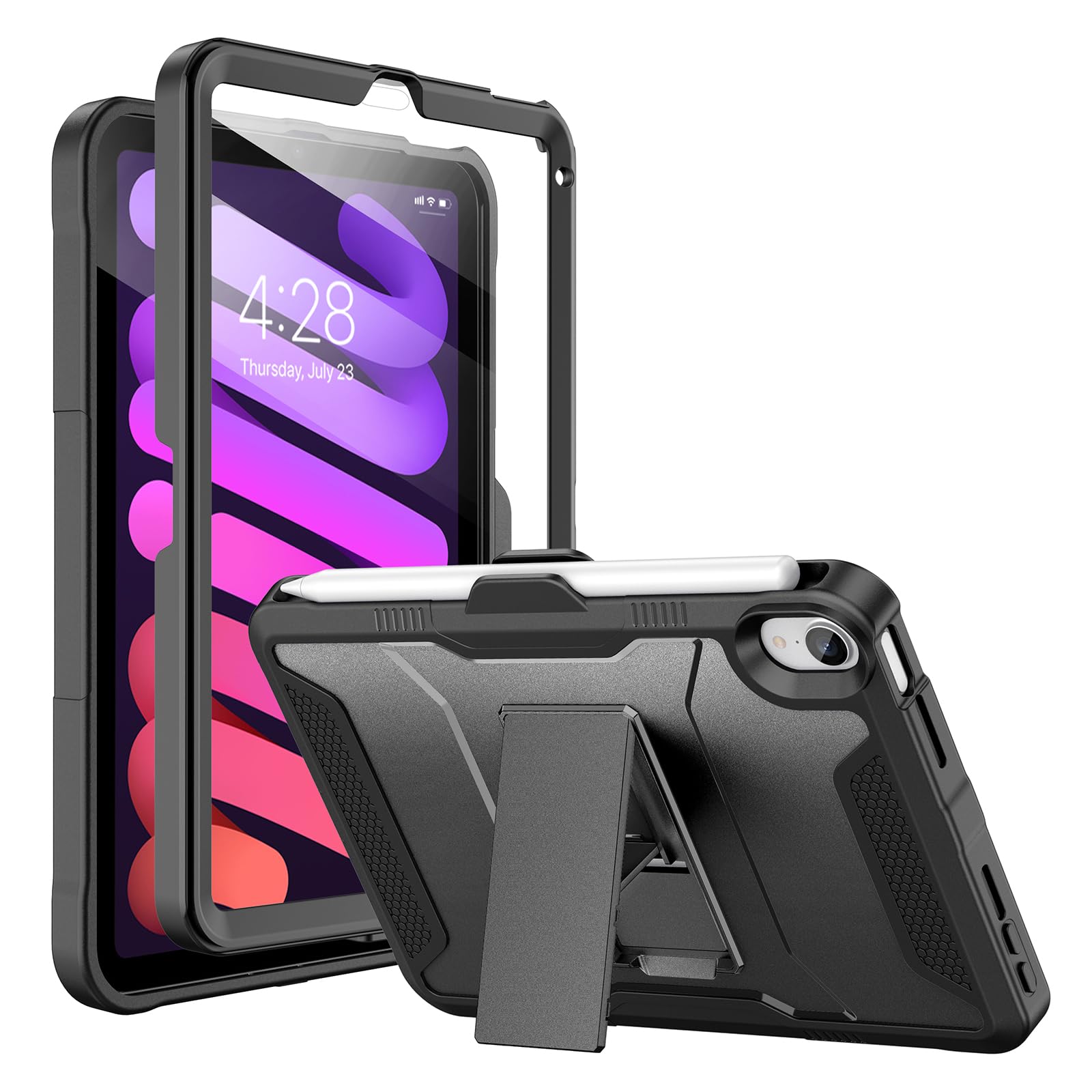 Photo 1 of Soke Case for iPad Mini 7 (A17 Pro) 2024/ Mini 6 2021 8.3 Inch,with Built-in Screen Protector and Kickstand, Rugged Full-Body Protective Cover for Apple iPad Mini 7th/6th Generation - Black