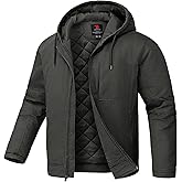 TBMPOY Men's Winter Work Jackets Hooded Quilted Lined Workwear Utility 4 Pockets Cotton warm Active Coats