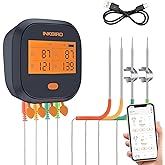 INKBIRD WiFi Wireless Meat Thermometer IBBQ-4T, 4 Color Probes Rechargeable BBQ Thermometer with APP Menu | Graph | Calibrati