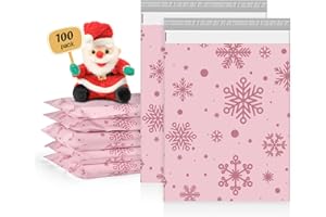 Metronic Cute Poly Mailers 10x13" 100Pcs Shipping Bags for Clothes, Self Adhesive Snowflake Pink Shipping Envelopes for Small Business, Waterproof Packaging Mailing Bags for Christmas Winter Gifts