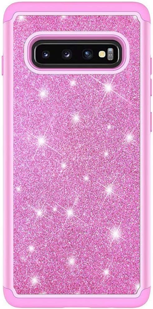 Ttimao Compatible with Samsung Galaxy S10 Plus Case TPU Silicone Cover Glitter 2 in 1 Shockproof Protective Cover Fashion Sparkly Shiny Slim Fit Case-Pink