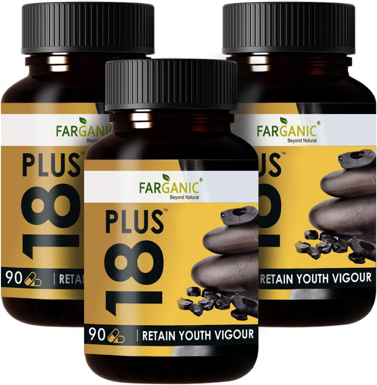 FARGANIC 18 Plus Herbal with Shilajit, Ashwagandha, White/Black Muesli, Gokhru, Koch Beej and Jayfal Extract for Strength for Men and Women (90 Capsules) - Pack of 3