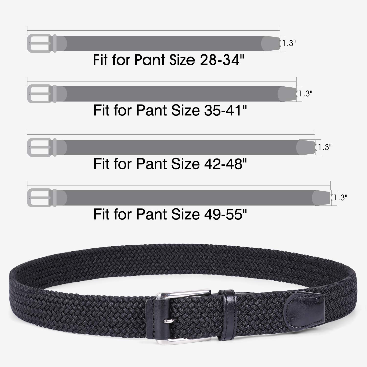 JASGOOD Braided Stretch Belt Mens,Woven Elastic Belt,Golf Belt for Cargo Shorts Jeans Women Junior(Suit for pant size 35-41 Inch,12-Black)