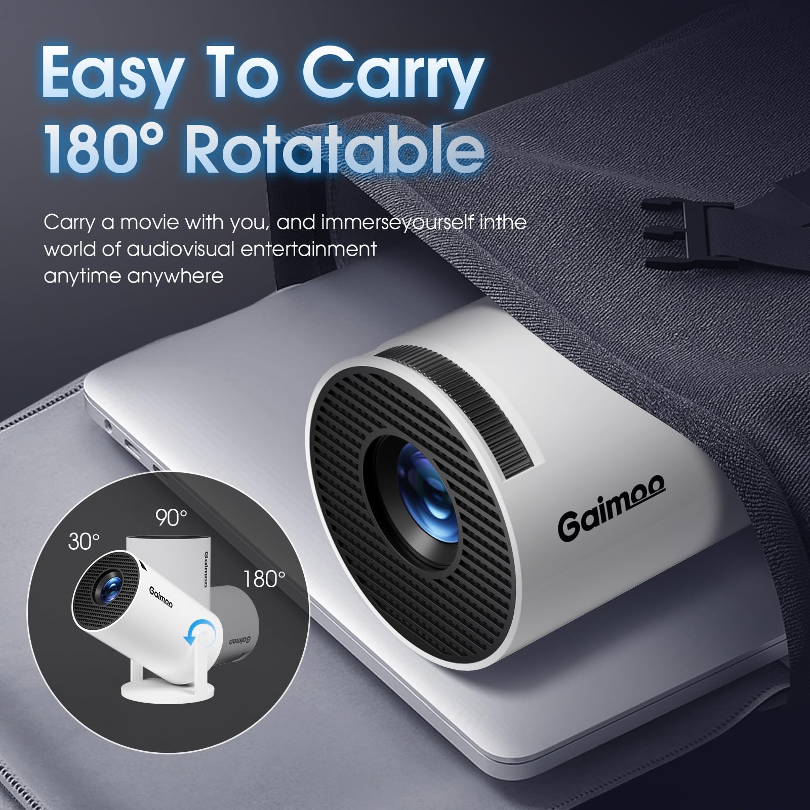 Mini Projector, 4K FHD 1080P 180° Rotation Portable Projector, Small Video Projector Supports 2.4/5G Dual WiFi and Bluetooth 5.0, with Android and iOS 11.0 Home Cinema Smart Projector Double Control