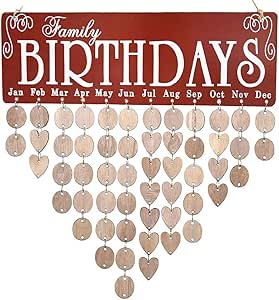 Calendario de cumpleaños familiar, de madera, para colgar en la pared