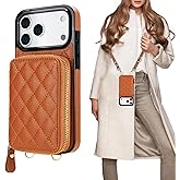 Bocasal Crossbody Wallet Case for iPhone 17 Pro Max, RFID Blocking PU Leather Zipper Handbag Purse Flip Cover, Kickstand Folio Case with Card Slots Holder Wrist Strap Lanyard 5G 6.9 Inch (Brown)