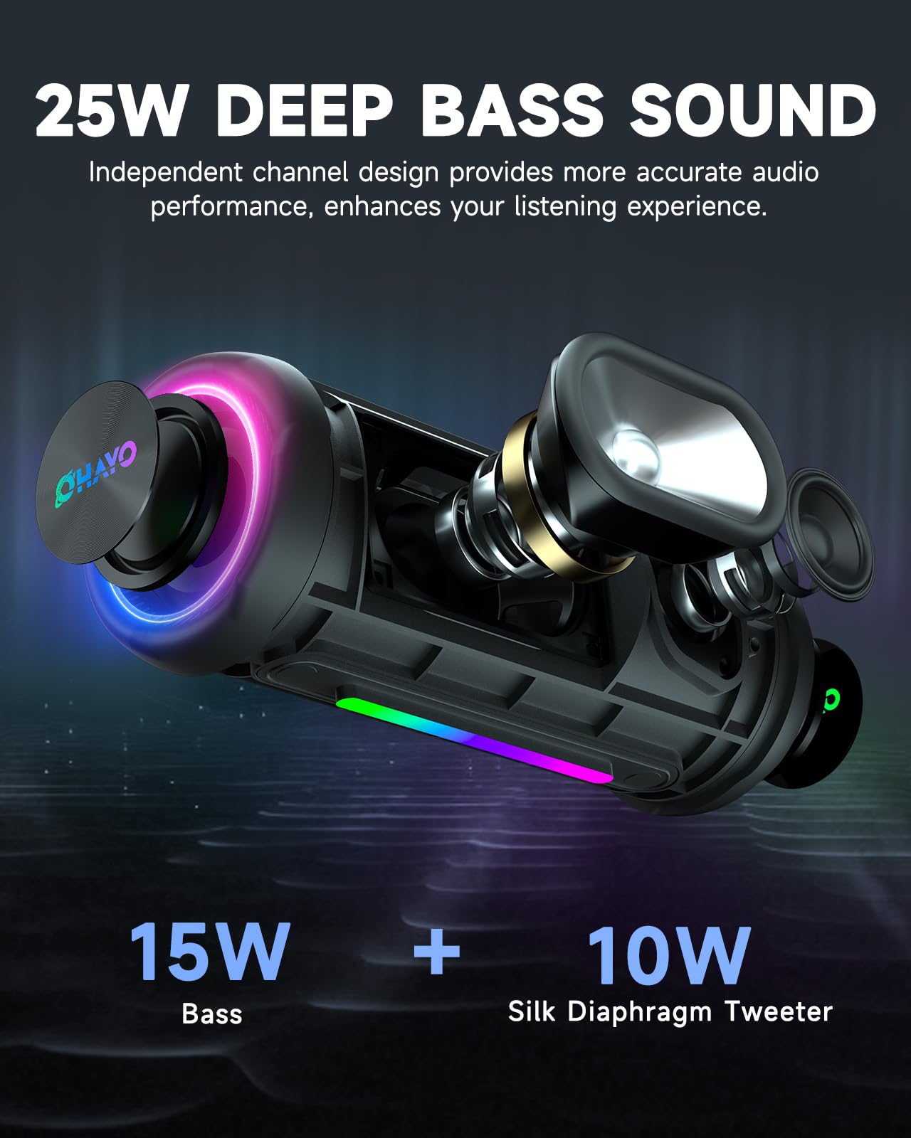 Bluetooth Speakers Wireless Loud Stereo Sound IPX7 Waterproof Outdoor Portable 25W Super Bass Speaker for Home Party Beach with 24H Playtime Colorful Lights BT5.3 TWS Pairing Birthday Gift Black