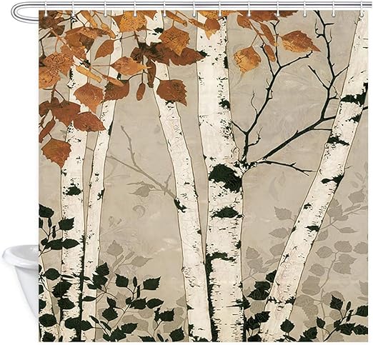 Amazon Com Jawo Nature Decor Shower Curtain Autumn Birch Tree And Leaves Polyester Fabric Bath Curtain With Hook Bathroom Decor 69x70 Inch Home Kitchen