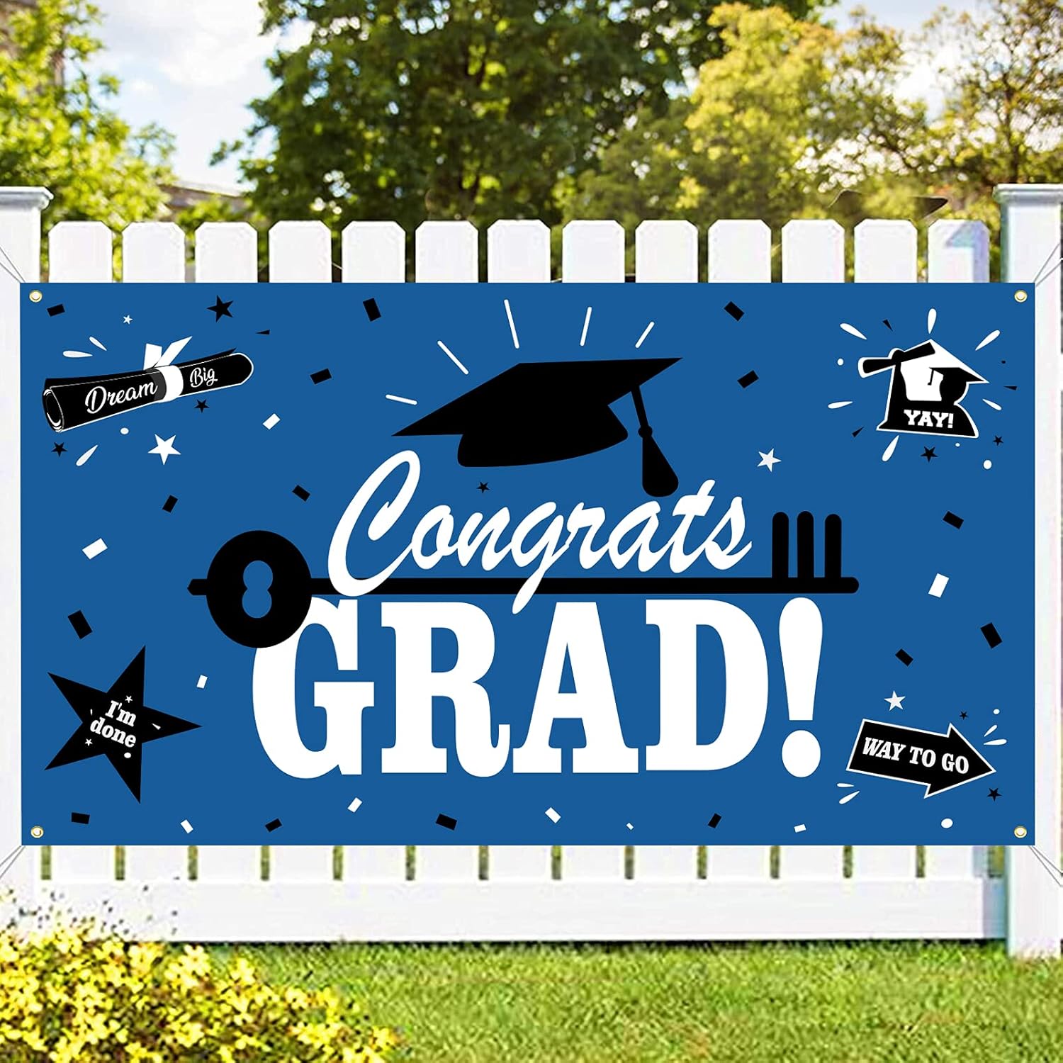 Graduation Party Supplies 2021 Congrats Grad Banner - Blue Graduation Decorations - Class of 2021 Banner for Graduation Decor (45X78 Inches)