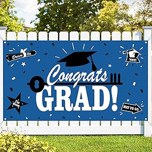 Graduation Party Supplies 2021 Congrats Grad Banner - Blue Graduation Decorations - Class of 2021 Banner for Graduation Decor (45X78 Inches)