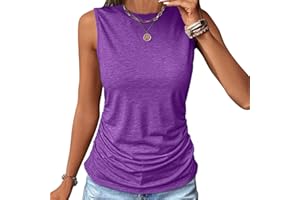 KICILVS Women's Tank Tops Sleeveless Crew Neck Tee Shirts Summer Solid Color Semi Casual Tops Loose Fit Basic T Shirts