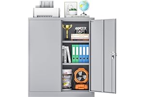 INTERGREAT Metal Garage Storage Cabinets with Lock, 36" Lockable Storage Cabinet with 2 Locking Doors and 2 Adjustable Shelves, Small Steel Cabinet for Home, Warehouse, Garage(Cement Grey)