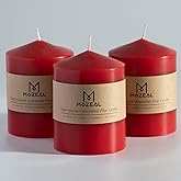 MOZEAL 3" x 4" Hand-Poured Unscented Red Pillar Candles,Dripless Candles Set of 3,Smokeless,Clean Burning,Approx 60 Hours Burn Time,Wedding,Dinner,Christmas and Home Decor（3 Inch Width Series）
