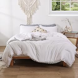 Smoofy Pom Fringe Comforter Set King Size White