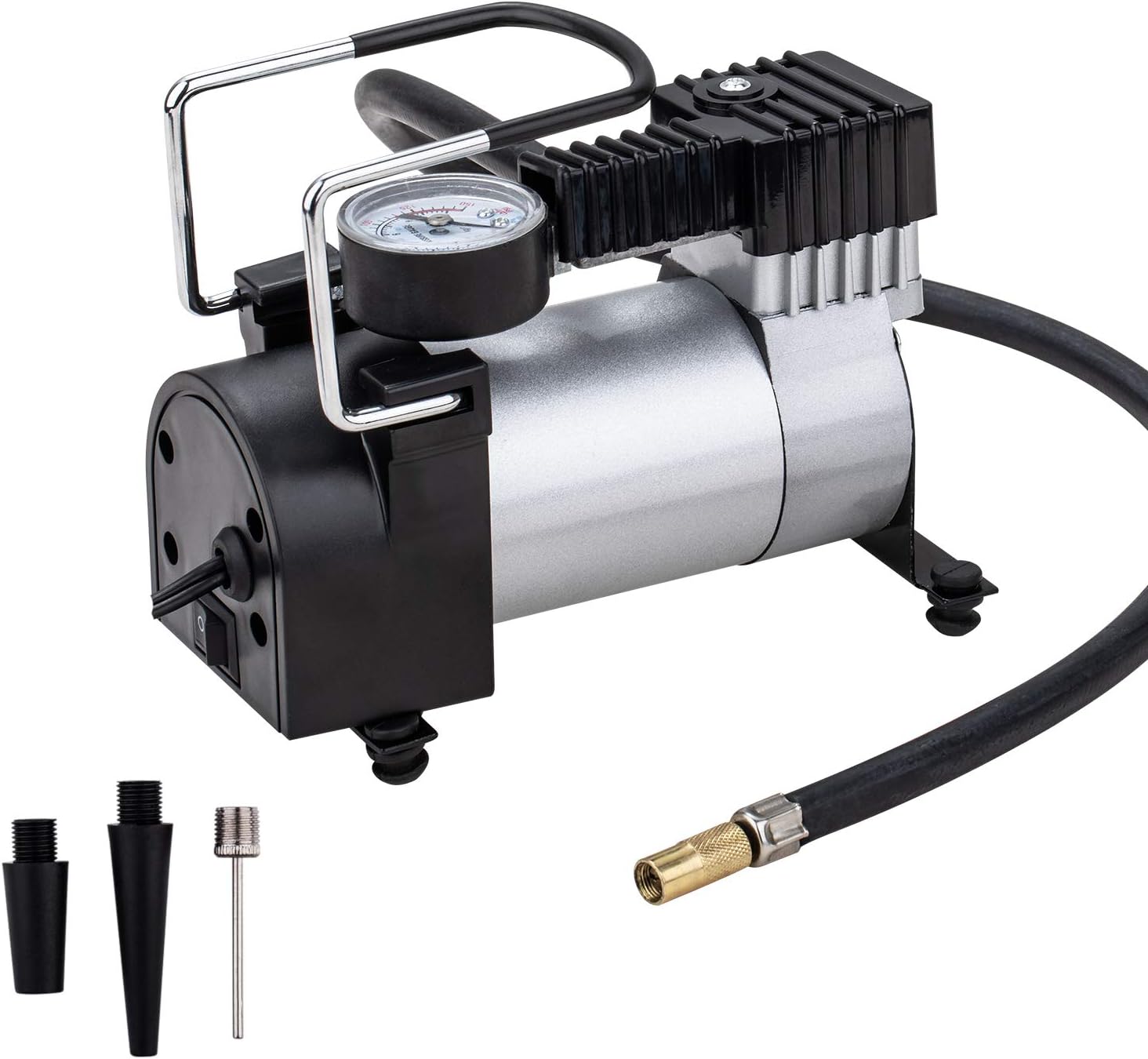 KATSU Car Tyre Inflator 12V DC 14A 140PSI High Volume Air Compressor Tyre Pump for Cars SUVs, 4x4's + 3 Extra Nozzle Adapters